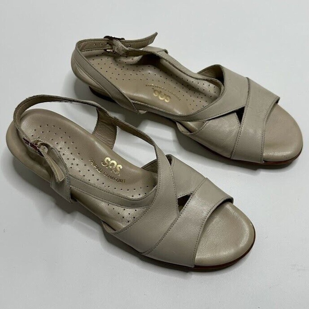 SAS Tripad Comfort Beige Tan Cream Heels Slingback‎ Sandals Size 8.5 N Narrow